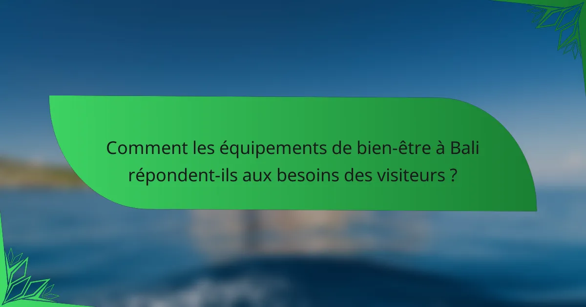 Comment les équipements de bien-être à Bali répondent-ils aux besoins des visiteurs ?