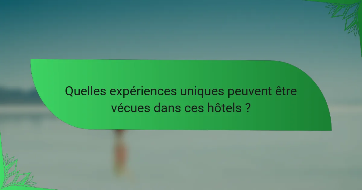 Quelles expériences uniques peuvent être vécues dans ces hôtels ?
