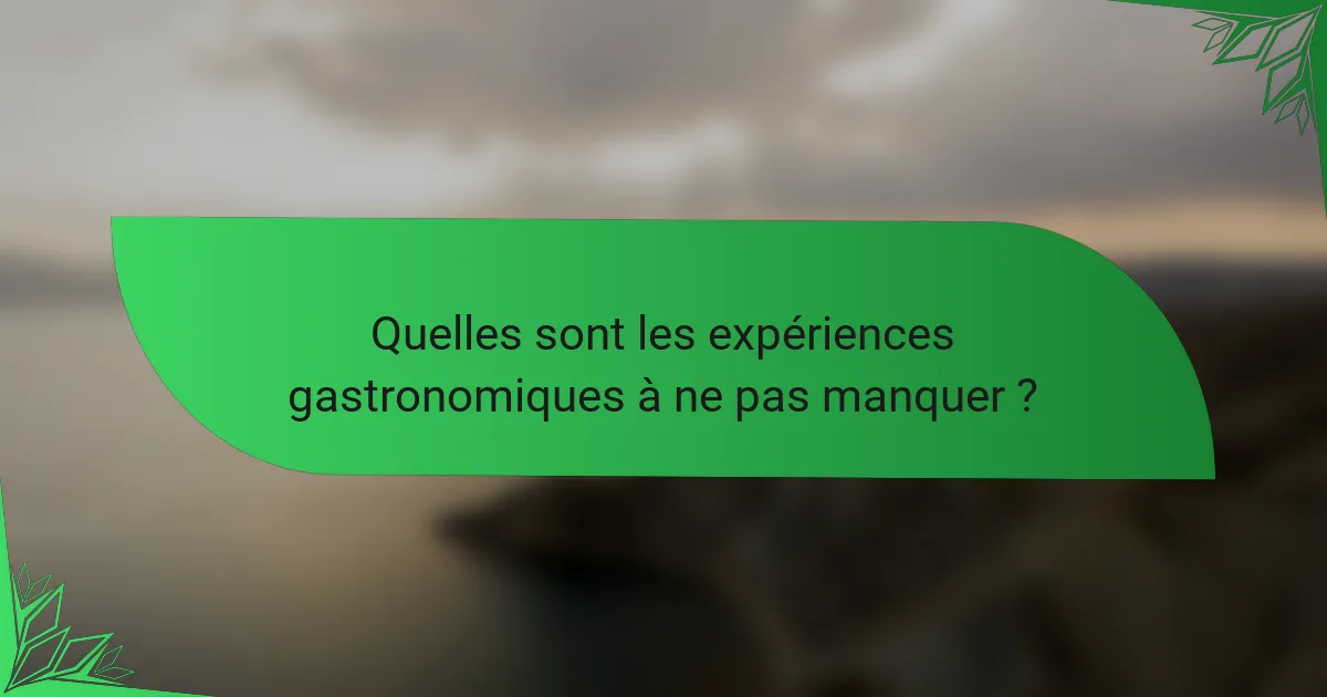 Quelles sont les expériences gastronomiques à ne pas manquer ?