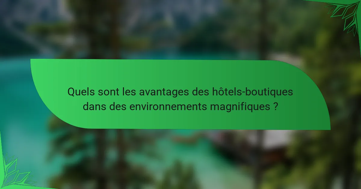 Quels sont les avantages des hôtels-boutiques dans des environnements magnifiques ?